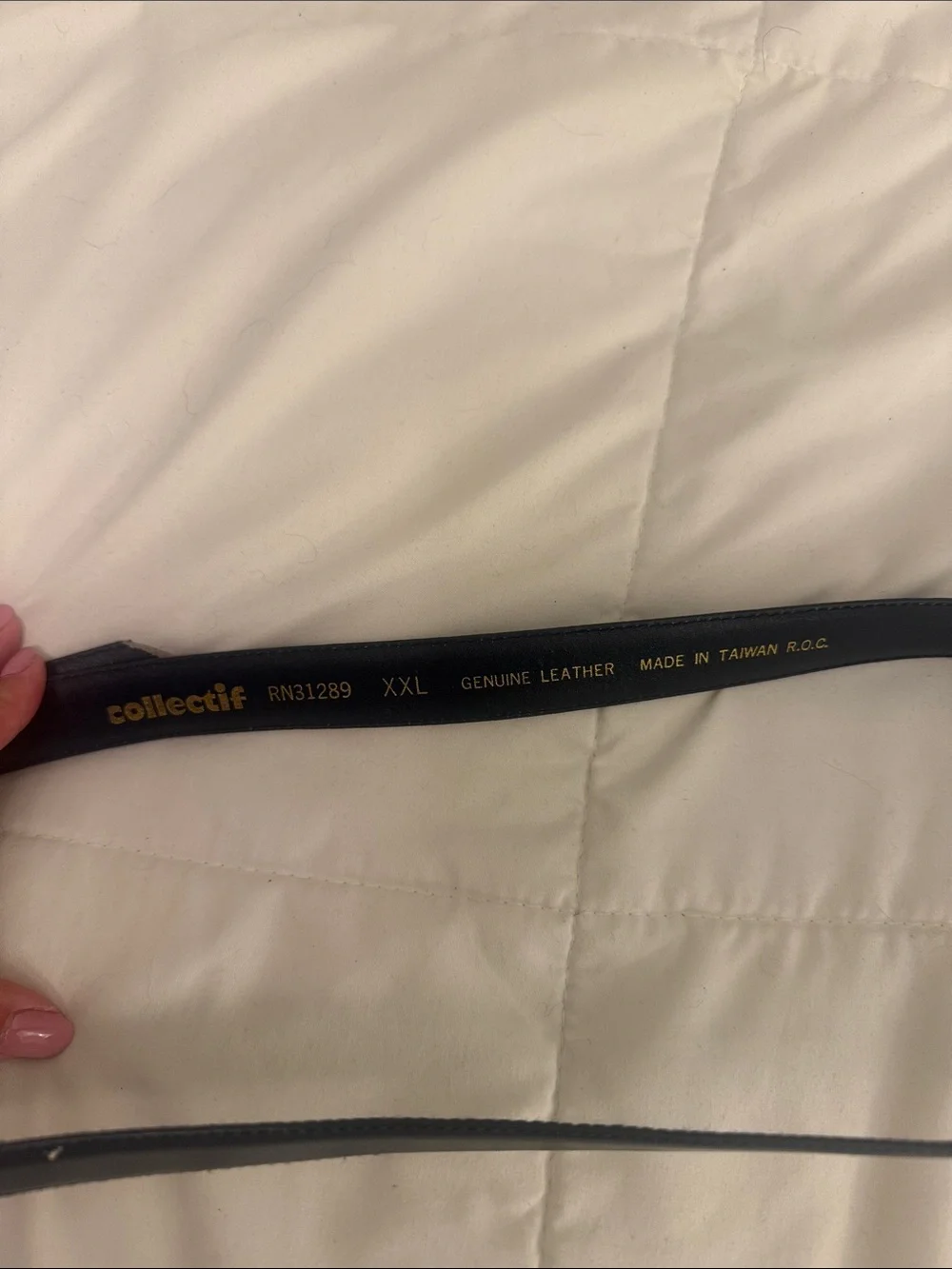 Collectif Navy Leather Slim Belt with Gold Logo